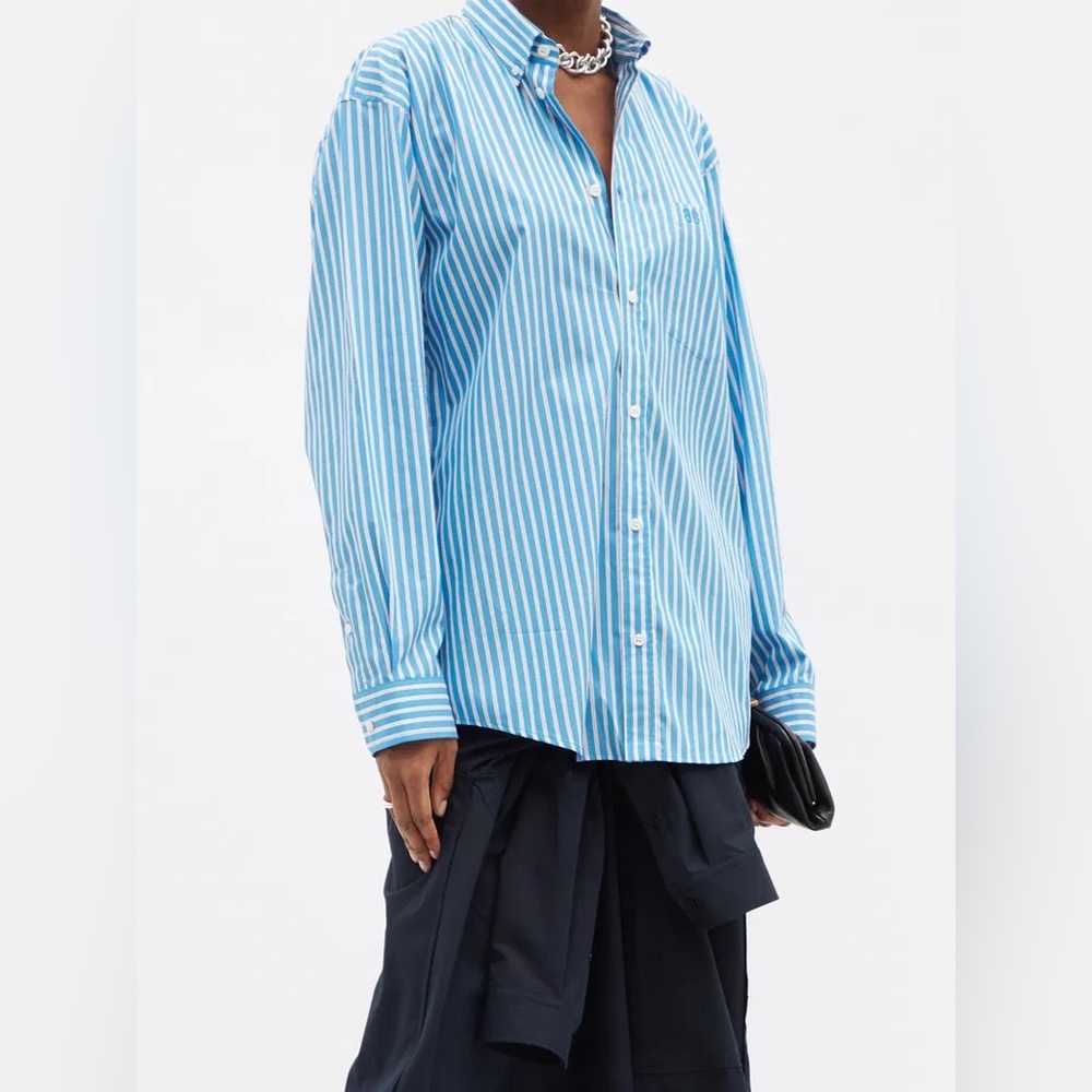 Balenciaga Blue Striped Oversized Button Down Shirt FR 36 / US 4